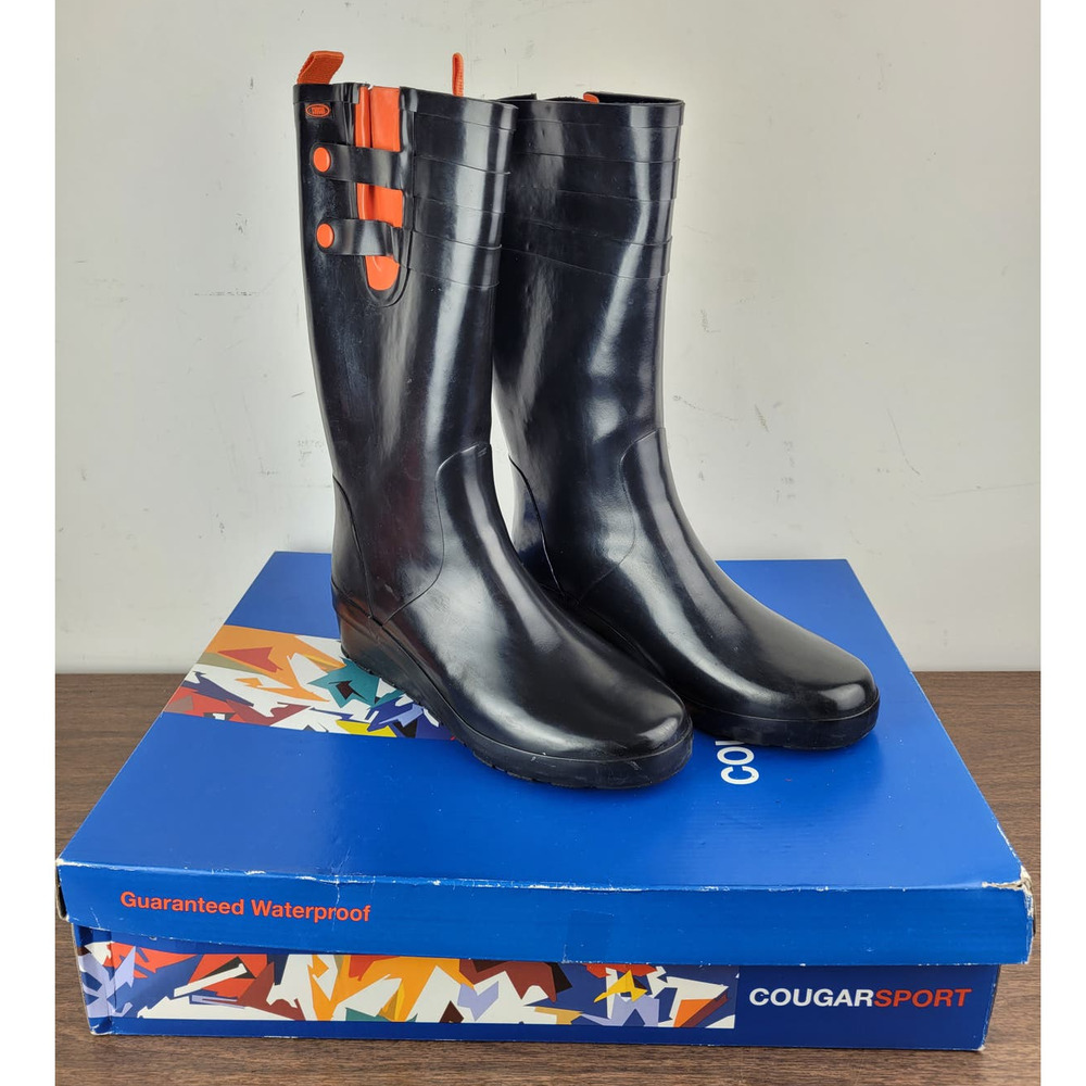 Cougar Sport Flyer Black Orange Rubber Rain Boots Women's Size 8 Preowned